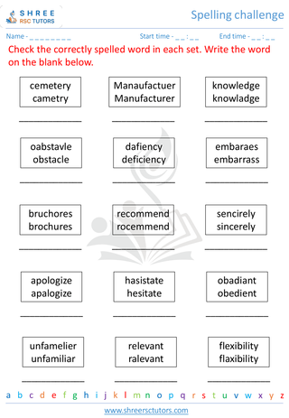 Grade 4  English worksheet: Spelling challenge