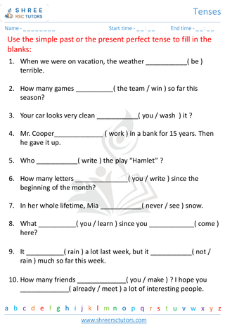 Grade 4  English worksheet: Tense