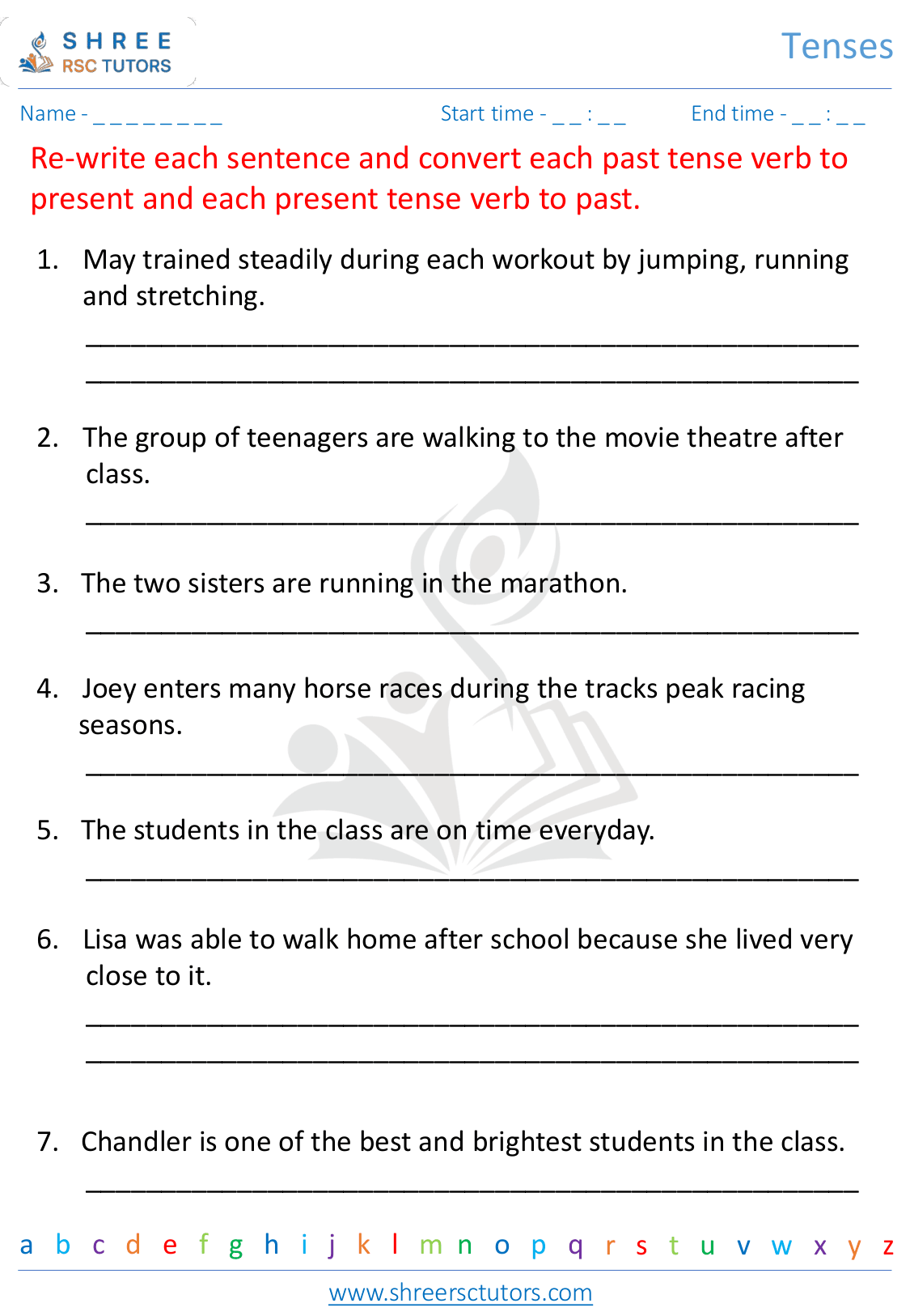 Tense worksheets for Grade 4 English | shree rsc tutors