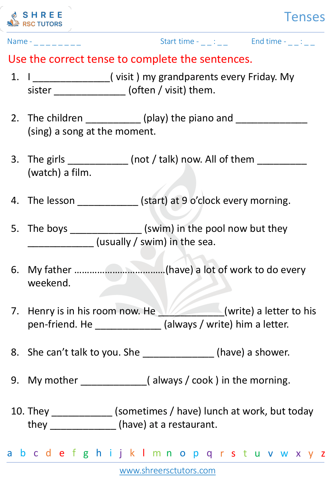 Tense worksheets for Grade 4 English | shree rsc tutors