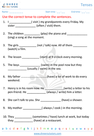 Grade 4  English worksheet: Tense