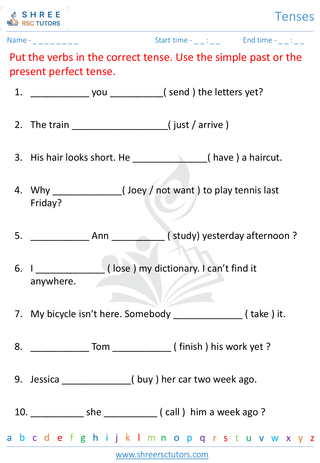 Grade 4  English worksheet: Tense