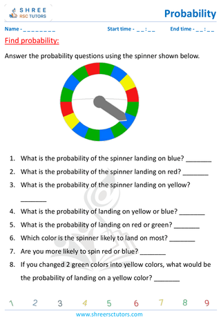 Grade 4  Maths worksheet: Basics of probability - Find the probability.