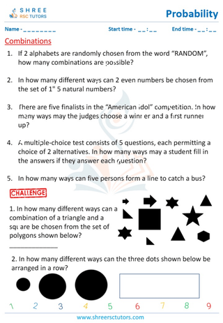 Grade 4  Maths worksheet: Basics of probability - Make predictions and combinations