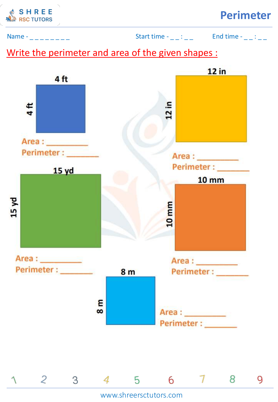 Area and perimeter of 2d shapes worksheets for Grade 4 Maths | shree ...