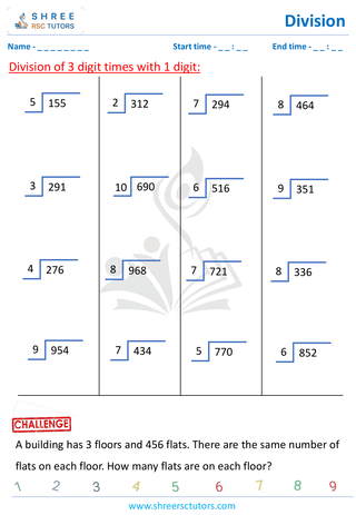 Grade 4  Maths worksheet: Division computations - Divide 3-digit by 1-digit (without remainder)