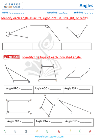 Grade 4  Maths worksheet: Explore angles - Classifying angles