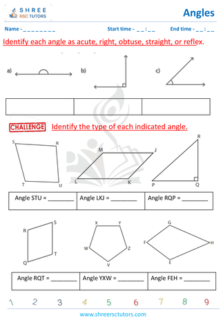 Grade 4  Maths worksheet: Explore angles - Classifying angles