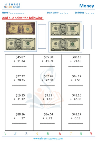 Grade 4  Maths worksheet: Financial literacy - Adding money