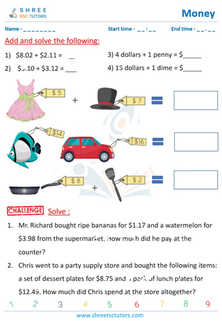 Grade 4  Maths worksheet: Financial literacy - Adding money