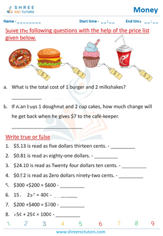 Grade 4  Maths worksheet: Financial literacy - Adding money