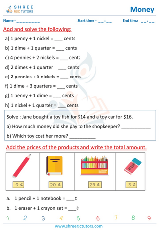 Grade 4  Maths worksheet: Financial literacy - Adding money