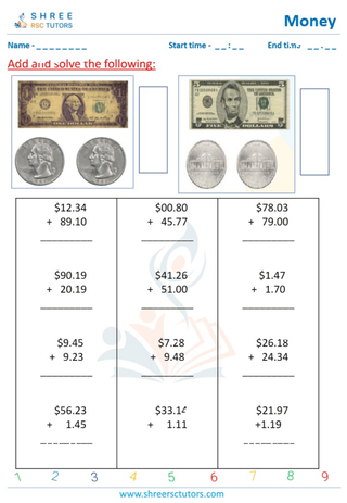 Grade 4  Maths worksheet: Financial literacy - Adding money