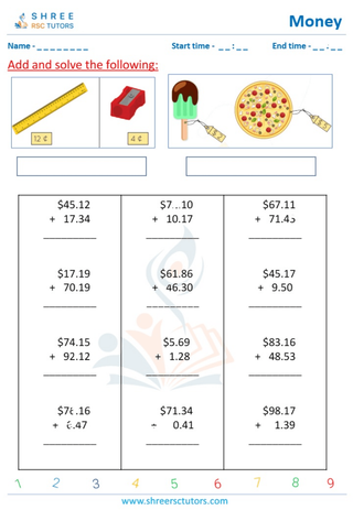 Grade 4  Maths worksheet: Financial literacy - Adding money