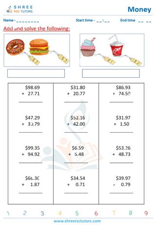 Grade 4  Maths worksheet: Financial literacy - Adding money