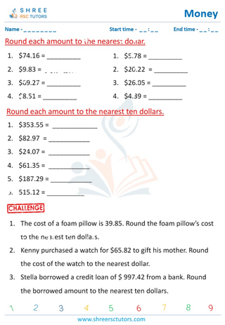 Grade 4  Maths worksheet: Financial literacy - Rounding and estimating money