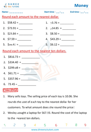 Grade 4  Maths worksheet: Financial literacy - Rounding and estimating money