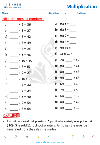 Grade 4  Maths worksheet: Multiplicative operation - Missing operators