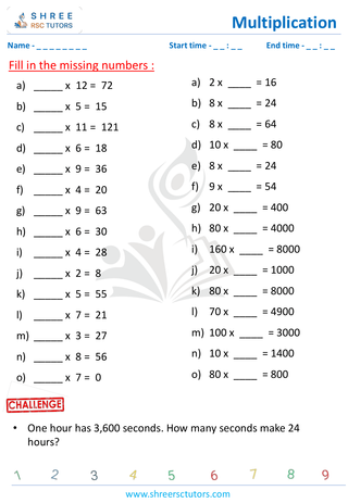 Grade 4  Maths worksheet: Multiplicative operation - Missing operators