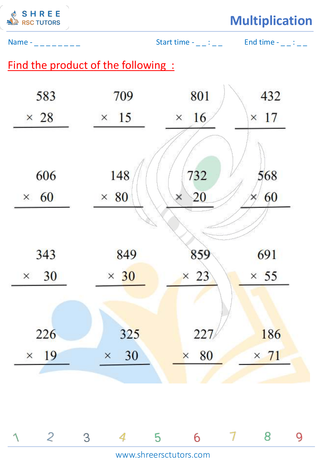 Grade 4  Maths worksheet: Multiplicative operation - Multiplication 3 by 2 digits