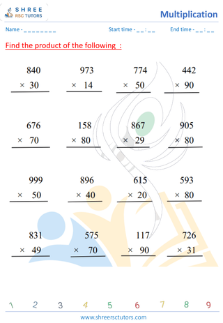 Grade 4  Maths worksheet: Multiplicative operation - Multiplication 3 by 2 digits