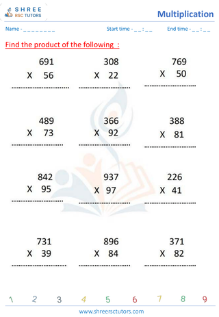 Grade 4  Maths worksheet: Multiplicative operation - Multiplication 3 by 2 digits