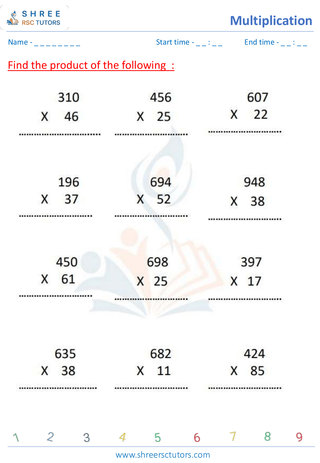 Grade 4  Maths worksheet: Multiplicative operation - Multiplication 3 by 2 digits