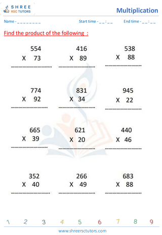 Grade 4  Maths worksheet: Multiplicative operation - Multiplication 3 by 2 digits