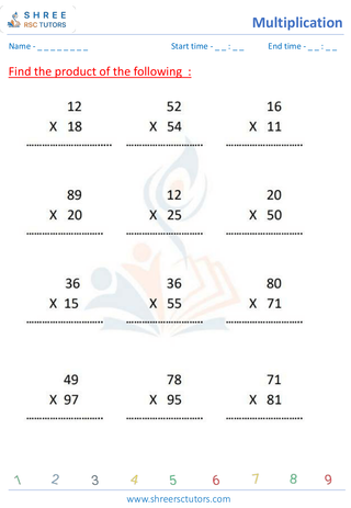 Grade 4  Maths worksheet: Multiplicative operation - Multiplication drill 2-digit times 2-digit