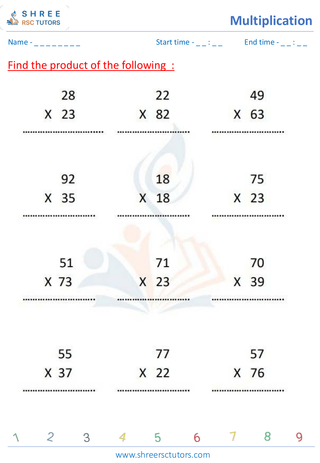 Grade 4  Maths worksheet: Multiplicative operation - Multiplication drill 2-digit times 2-digit