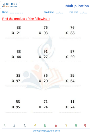 Grade 4  Maths worksheet: Multiplicative operation - Multiplication drill 2-digit times 2-digit