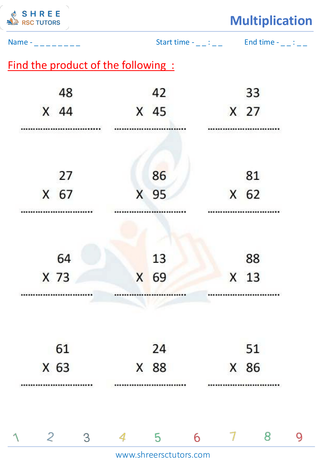 Grade 4  Maths worksheet: Multiplicative operation - Multiplication drill 2-digit times 2-digit