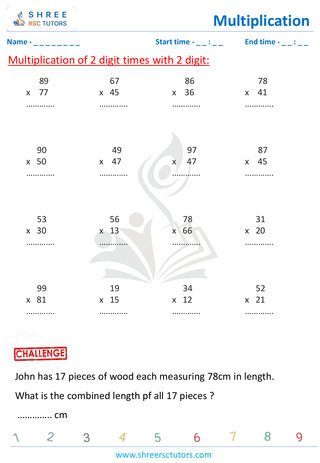 Grade 4  Maths worksheet: Multiplicative operation - Multiplication drill 2-digit times 2-digit