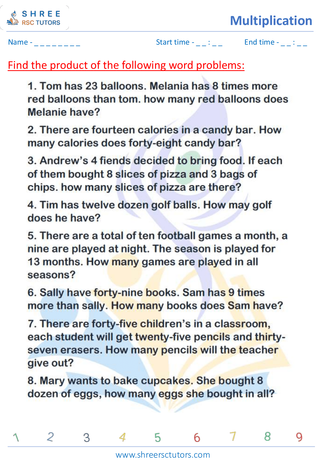 Grade 4  Maths worksheet: Multiplicative operation - Multiplication word problems