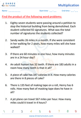 Grade 4  Maths worksheet: Multiplicative operation - Multiplication word problems