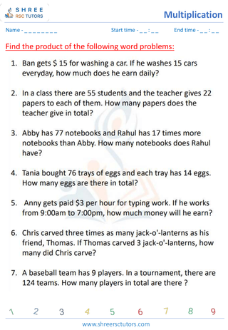 Grade 4  Maths worksheet: Multiplicative operation - Multiplication word problems