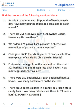 Grade 4  Maths worksheet: Multiplicative operation - Multiplication word problems