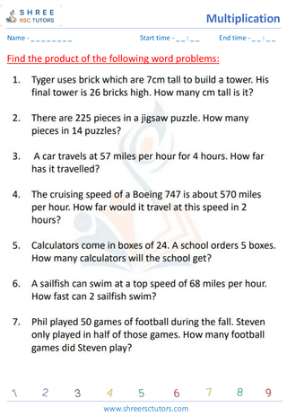 Grade 4  Maths worksheet: Multiplicative operation - Multiplication word problems