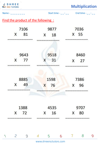 Grade 4  Maths worksheet: Multiplicative operation - Multiplying 3 or 4 digits by single - digit (with word problems)