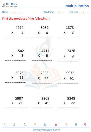 Grade 4  Maths worksheet: Multiplicative operation - Multiplying 3 or 4 digits by single - digit (with word problems)