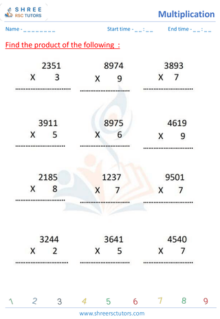 Grade 4  Maths worksheet: Multiplicative operation - Multiplying 3 or 4 digits by single - digit (with word problems)