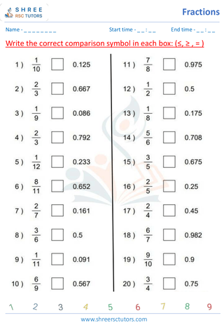 Grade 4  Maths worksheet: Rational numbers - Comparing decimals (up to hundredths)