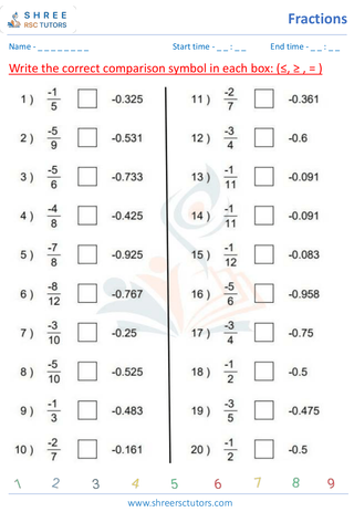 Grade 4  Maths worksheet: Rational numbers - Comparing decimals (up to hundredths)