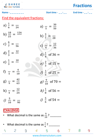 Grade 4  Maths worksheet: Rational numbers - Equivalent fraction