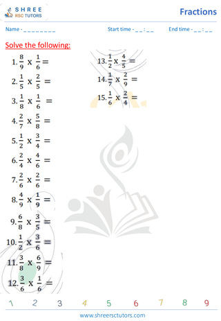 Grade 4  Maths worksheet: Rational numbers - Multiplying fractions by whole numbers