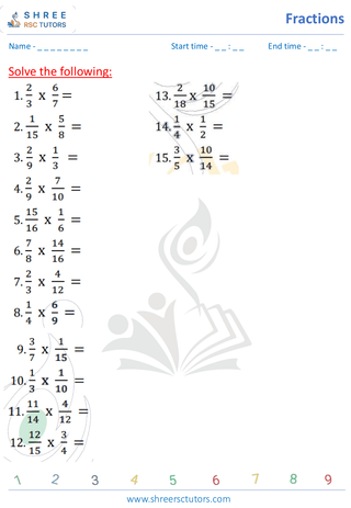 Grade 4  Maths worksheet: Rational numbers - Multiplying fractions by whole numbers