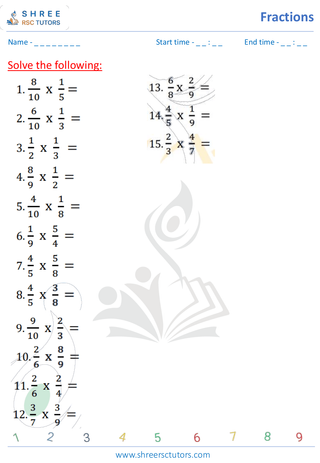 Grade 4  Maths worksheet: Rational numbers - Multiplying fractions by whole numbers