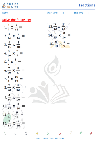 Grade 4  Maths worksheet: Rational numbers - Multiplying fractions by whole numbers