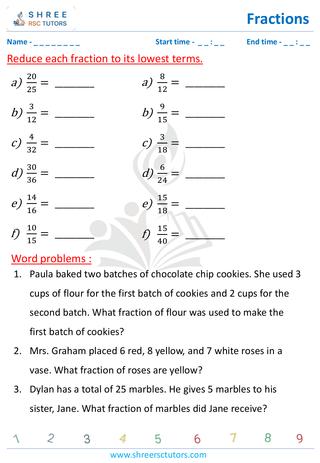 Grade 4  Maths worksheet: Rational numbers - Simplify the fractions