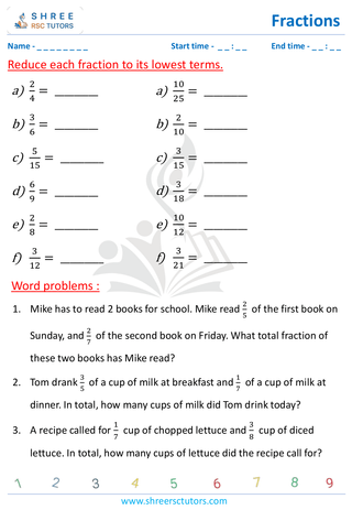 Grade 4  Maths worksheet: Rational numbers - Simplify the fractions